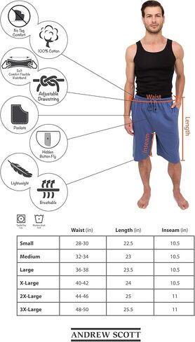 Andrew Scott Men's 3 Pack Soft & Light Cotton Drawstring Yoga Lounge & Sleep Jam Shorts/Jersey Shorts with Pockets in Saudi Arabia