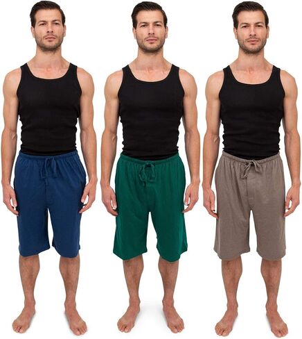 Andrew Scott Men's 3 Pack Soft & Light Cotton Drawstring Yoga Lounge & Sleep Jam Shorts/Jersey Shorts with Pockets in Saudi Arabia