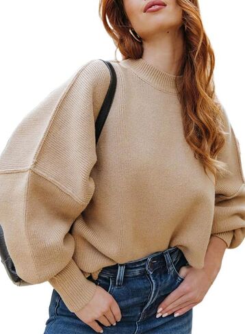 Dokotoo Womens Sweaters Crewneck Batwing Long Sleeve Side Slit Fall Oversized Ribbed Knit Pullover Jumper Tops in Saudi Arabia