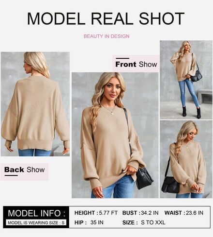 Dokotoo Womens Sweaters Crewneck Batwing Long Sleeve Side Slit Fall Oversized Ribbed Knit Pullover Jumper Tops in Saudi Arabia
