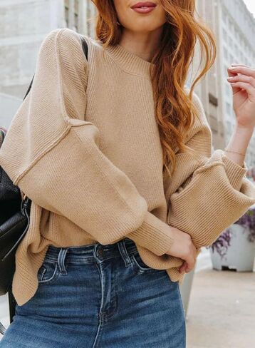 Dokotoo Womens Sweaters Crewneck Batwing Long Sleeve Side Slit Fall Oversized Ribbed Knit Pullover Jumper Tops in Saudi Arabia