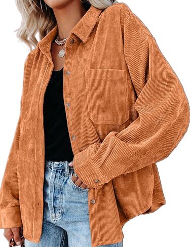 قمصان CHYRII النسائية القصيرة كاجوال كبيرة الحجم بأزرار سفلية وأكمام طويلة، قمصان وبلوزات مع جيوب in Kuwait