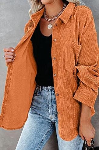 قمصان CHYRII النسائية القصيرة كاجوال كبيرة الحجم بأزرار سفلية وأكمام طويلة، قمصان وبلوزات مع جيوب in Kuwait