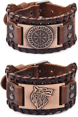 TURTLEDOVE 2 Piece Viking Bracelets - Viking Wolf Fenrir - Norse Vegvisir Scandinavian Amulet in Kuwait
