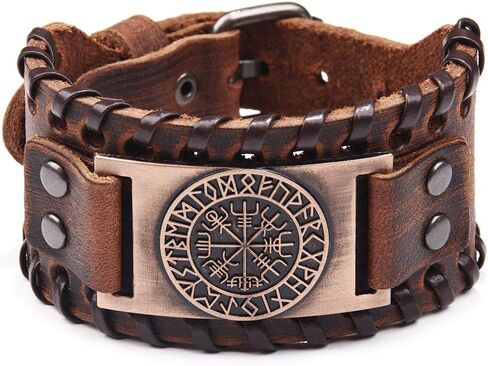 TURTLEDOVE 2 Piece Viking Bracelets - Viking Wolf Fenrir - Norse Vegvisir Scandinavian Amulet in Kuwait