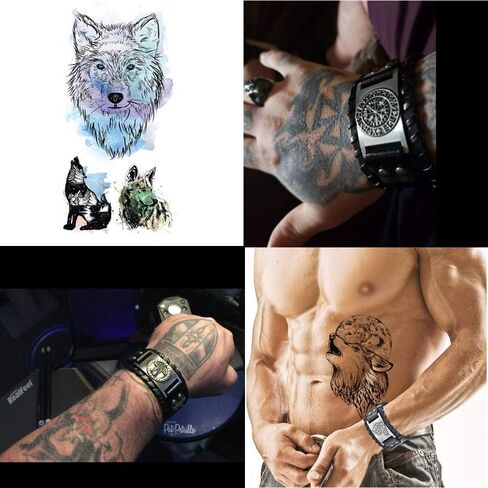 TURTLEDOVE 2 Piece Viking Bracelets - Viking Wolf Fenrir - Norse Vegvisir Scandinavian Amulet in Kuwait