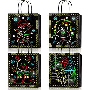 40 عبوة من AVLA تتوهج في الظلام، حقائب هدايا ذات طابع نيون لعيد الميلاد مع مقبض، حقيبة هدايا ورقية لعيد الميلاد، حقائب هدايا إبداعية للعطلات، حقيبة هدايا فريدة للحفلات بنمط احتفالي مضيء in Kuwait