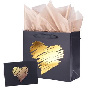 ysmile 2 Pack Gift Bag with Wrapping Tissue for Women Men Girl Birthday Anniversary Large Medium 15.7" and 12.6" - Black Heart