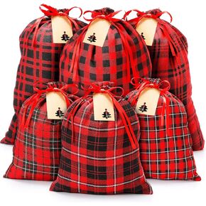 iziusy 6 Pieces Christmas Buffalo Plaid Drawstring Gift Bags Stocking Storage Sack Present Party Xmas Favors Bags Christmas Party Decoration Supplies, 2 Sizes 6 Styles (Red and Black) in Kuwait