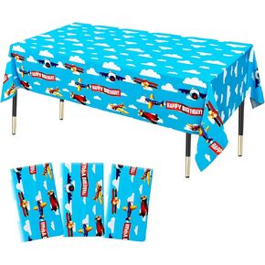 اتش اتش ال سي دبليو ايه 3 قطع من مفرش طاولة حفلات الطائرة، غطاء طاولة بلاستيكي ازرق سماوي ابيض سحابة الطائرة لمستلزمات تزيين حفلات اعياد الميلاد وحفلات استقبال المولود الجديد، 86.25 × 51.2 انش in Kuwait