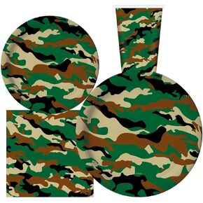 Serves 30 Complete Party Pack Camouflage Party Supplies 9" Dinner Paper Plates 7" Dessert Paper Plates 12 oz Cups 3 Ply Napkins Camouflage Themed Birthday Party Supplies in Kuwait