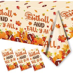 مفرش طاولة من 3 قطع من ايرتيجيك بتصميم كرة القدم الخريفية مقاس 54 × 108 انش، مفرش طاولة بلاستيك بتصميم يقطين وشاحنة وكرة القدم وعيد الشكر للخريف ولوازم العائلة in Kuwait