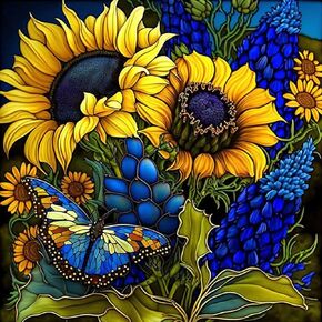 Sunflower Diamond Art Painting Kits for Adults, Stained Glass Full Drill Diamond Dots Paintings for Beginners, Round 5D Paint with Diamonds Pictures Gem Art Painting Kits DIY Crafts Kits 14x14inch