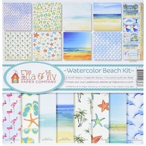 Reminisce EAV-803 Watercolor Beach Scrapbook Collection Kit, 10 Piece Set