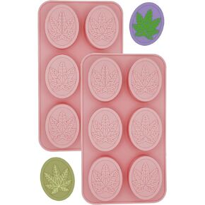 Marijuana Leaf Shaped Embossed Design Silicone Oval Soap Mold Tray Homemade Soap DIY Tray Mould, Set of Two in Kuwait