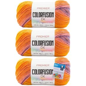 Premier Yarn Colorfusion DK - 3.5 Oz - #3 Light Weight - 3-Pack Bundle with Bella's Crafts Stitch Markers (Vintage)