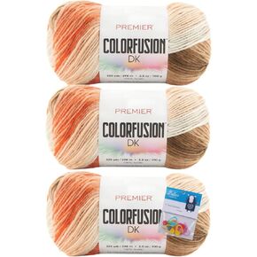 Premier Yarn Colorfusion DK - 3.5 Oz - #3 Light Weight - 3-Pack Bundle with Bella's Crafts Stitch Markers (Vintage)