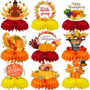 QICI 9 قطع من قطعة مركزية على شكل قرص العسل لعيد الشكر، زينة على شكل قرص العسل التركي، ديكورات حفلات عيد الشكر، لوازم حفلات مهرجان الخريف in Kuwait