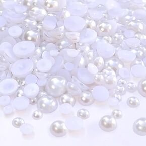Flatback Pearl Bead for Crafts, 5/6/8/10/12mm Half Pearl Beads for Crafting DIY Accessory, Gem Pearls for DIY Craft Decorations Wedding Dress (Ivory)
