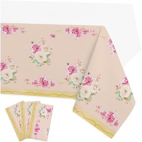 PHOGARY 3 Pieces Tea Party Floral Tablecloth for Party Decoration, Floral Plastic Rectangular Table Covers Flower Tablecloth for Tea Party Dessert Time Girl Birthday Party Supplies in Saudi Arabia