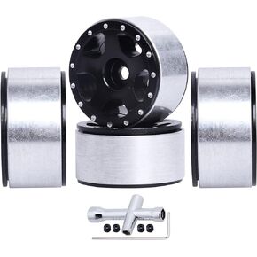 4pcs Aluminum 1.0 Beadlock Wheels for Axial SCX24 1/24 RC Crawler Truck Car with Locknuts and Cross Wrench (Type 1)