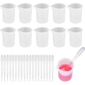 10 قطع من اكواب قياس سيليكون لراتنج الايبوكسي، 100 مل لوازم راتنج الايبوكسي، اكواب خلط الايبوكسي غير اللاصقة، قوالب صب الراتنج الايبوكسي، قوالب صنع المجوهرات، مع 20 ماصة in Kuwait