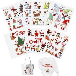 6 أوراق عيد الميلاد الحديد على النقل، لطيف عيد الميلاد الحديد على بقع للنسيج ثلج الأيائل سانتا كلوز ملصقات نقل الحرارة يزين للملابس DIY in Kuwait