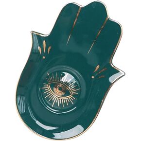 Ceramic Jewelry Dish Buddha Hand Ring Holder Tray Jewelry Display Dish Evil Eye Trinket Organizer Storage Plate Key Bowl for Earring Bracelet Necklace Green