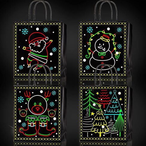 40 عبوة من AVLA تتوهج في الظلام، حقائب هدايا ذات طابع نيون لعيد الميلاد مع مقبض، حقيبة هدايا ورقية لعيد الميلاد، حقائب هدايا إبداعية للعطلات، حقيبة هدايا فريدة للحفلات بنمط احتفالي مضيء in Kuwait