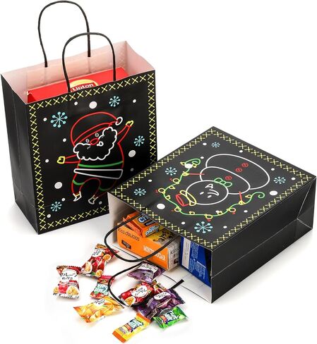 40 عبوة من AVLA تتوهج في الظلام، حقائب هدايا ذات طابع نيون لعيد الميلاد مع مقبض، حقيبة هدايا ورقية لعيد الميلاد، حقائب هدايا إبداعية للعطلات، حقيبة هدايا فريدة للحفلات بنمط احتفالي مضيء in Kuwait