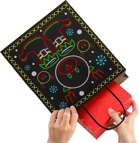 40 عبوة من AVLA تتوهج في الظلام، حقائب هدايا ذات طابع نيون لعيد الميلاد مع مقبض، حقيبة هدايا ورقية لعيد الميلاد، حقائب هدايا إبداعية للعطلات، حقيبة هدايا فريدة للحفلات بنمط احتفالي مضيء in Kuwait