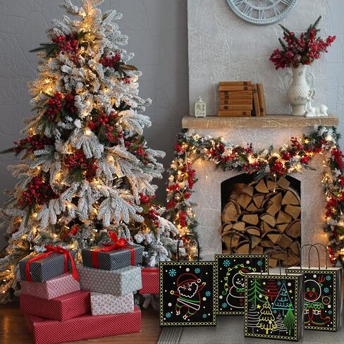 40 عبوة من AVLA تتوهج في الظلام، حقائب هدايا ذات طابع نيون لعيد الميلاد مع مقبض، حقيبة هدايا ورقية لعيد الميلاد، حقائب هدايا إبداعية للعطلات، حقيبة هدايا فريدة للحفلات بنمط احتفالي مضيء in Kuwait