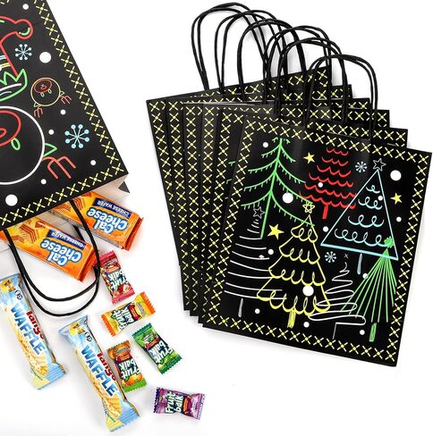 40 عبوة من AVLA تتوهج في الظلام، حقائب هدايا ذات طابع نيون لعيد الميلاد مع مقبض، حقيبة هدايا ورقية لعيد الميلاد، حقائب هدايا إبداعية للعطلات، حقيبة هدايا فريدة للحفلات بنمط احتفالي مضيء in Kuwait