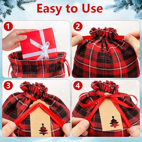 iziusy 6 Pieces Christmas Buffalo Plaid Drawstring Gift Bags Stocking Storage Sack Present Party Xmas Favors Bags Christmas Party Decoration Supplies, 2 Sizes 6 Styles (Red and Black) in Kuwait