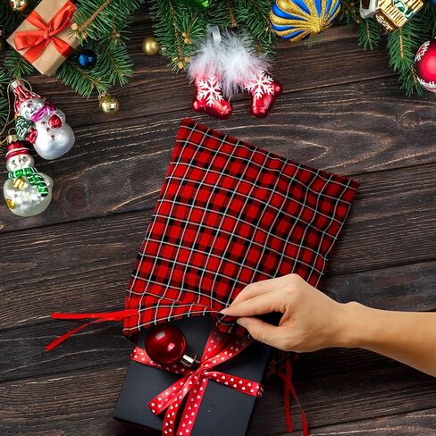 iziusy 6 Pieces Christmas Buffalo Plaid Drawstring Gift Bags Stocking Storage Sack Present Party Xmas Favors Bags Christmas Party Decoration Supplies, 2 Sizes 6 Styles (Red and Black) in Kuwait