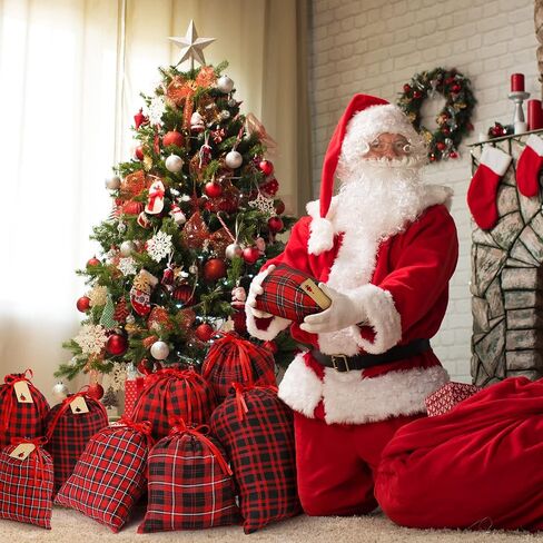 iziusy 6 Pieces Christmas Buffalo Plaid Drawstring Gift Bags Stocking Storage Sack Present Party Xmas Favors Bags Christmas Party Decoration Supplies, 2 Sizes 6 Styles (Red and Black) in Kuwait