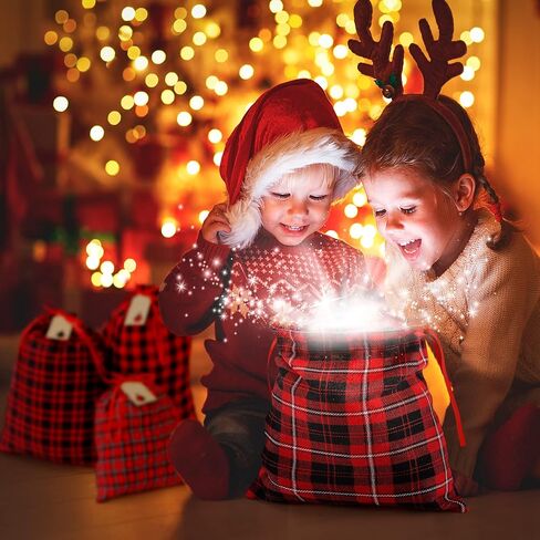 iziusy 6 Pieces Christmas Buffalo Plaid Drawstring Gift Bags Stocking Storage Sack Present Party Xmas Favors Bags Christmas Party Decoration Supplies, 2 Sizes 6 Styles (Red and Black) in Kuwait