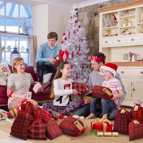 iziusy 6 Pieces Christmas Buffalo Plaid Drawstring Gift Bags Stocking Storage Sack Present Party Xmas Favors Bags Christmas Party Decoration Supplies, 2 Sizes 6 Styles (Red and Black) in Kuwait