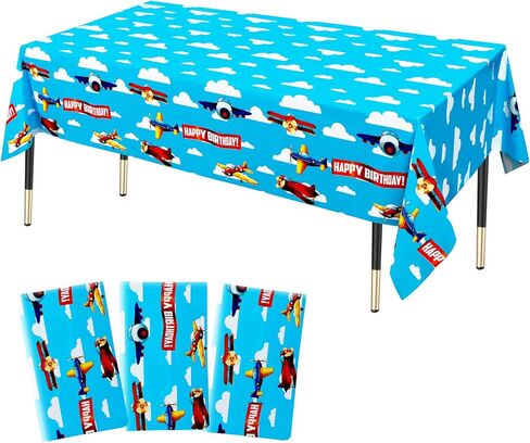 اتش اتش ال سي دبليو ايه 3 قطع من مفرش طاولة حفلات الطائرة، غطاء طاولة بلاستيكي ازرق سماوي ابيض سحابة الطائرة لمستلزمات تزيين حفلات اعياد الميلاد وحفلات استقبال المولود الجديد، 86.25 × 51.2 انش in Kuwait