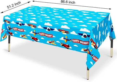 اتش اتش ال سي دبليو ايه 3 قطع من مفرش طاولة حفلات الطائرة، غطاء طاولة بلاستيكي ازرق سماوي ابيض سحابة الطائرة لمستلزمات تزيين حفلات اعياد الميلاد وحفلات استقبال المولود الجديد، 86.25 × 51.2 انش in Kuwait