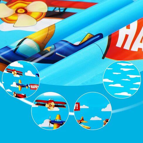 اتش اتش ال سي دبليو ايه 3 قطع من مفرش طاولة حفلات الطائرة، غطاء طاولة بلاستيكي ازرق سماوي ابيض سحابة الطائرة لمستلزمات تزيين حفلات اعياد الميلاد وحفلات استقبال المولود الجديد، 86.25 × 51.2 انش in Kuwait