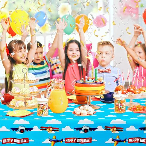 اتش اتش ال سي دبليو ايه 3 قطع من مفرش طاولة حفلات الطائرة، غطاء طاولة بلاستيكي ازرق سماوي ابيض سحابة الطائرة لمستلزمات تزيين حفلات اعياد الميلاد وحفلات استقبال المولود الجديد، 86.25 × 51.2 انش in Kuwait