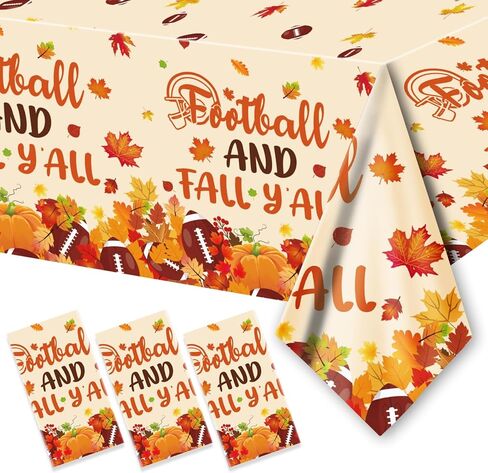 مفرش طاولة من 3 قطع من ايرتيجيك بتصميم كرة القدم الخريفية مقاس 54 × 108 انش، مفرش طاولة بلاستيك بتصميم يقطين وشاحنة وكرة القدم وعيد الشكر للخريف ولوازم العائلة in Kuwait