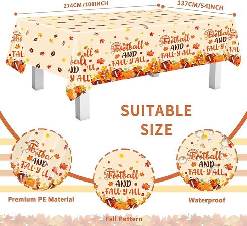مفرش طاولة من 3 قطع من ايرتيجيك بتصميم كرة القدم الخريفية مقاس 54 × 108 انش، مفرش طاولة بلاستيك بتصميم يقطين وشاحنة وكرة القدم وعيد الشكر للخريف ولوازم العائلة in Kuwait
