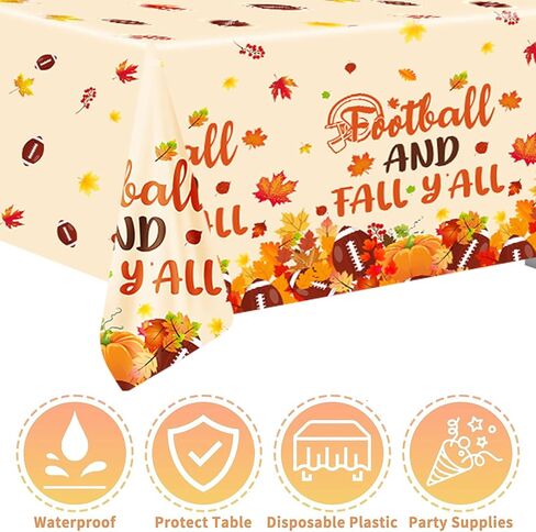 مفرش طاولة من 3 قطع من ايرتيجيك بتصميم كرة القدم الخريفية مقاس 54 × 108 انش، مفرش طاولة بلاستيك بتصميم يقطين وشاحنة وكرة القدم وعيد الشكر للخريف ولوازم العائلة in Kuwait