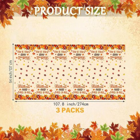 مفرش طاولة من 3 قطع من ايرتيجيك بتصميم كرة القدم الخريفية مقاس 54 × 108 انش، مفرش طاولة بلاستيك بتصميم يقطين وشاحنة وكرة القدم وعيد الشكر للخريف ولوازم العائلة in Kuwait