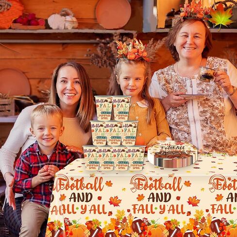 مفرش طاولة من 3 قطع من ايرتيجيك بتصميم كرة القدم الخريفية مقاس 54 × 108 انش، مفرش طاولة بلاستيك بتصميم يقطين وشاحنة وكرة القدم وعيد الشكر للخريف ولوازم العائلة in Kuwait