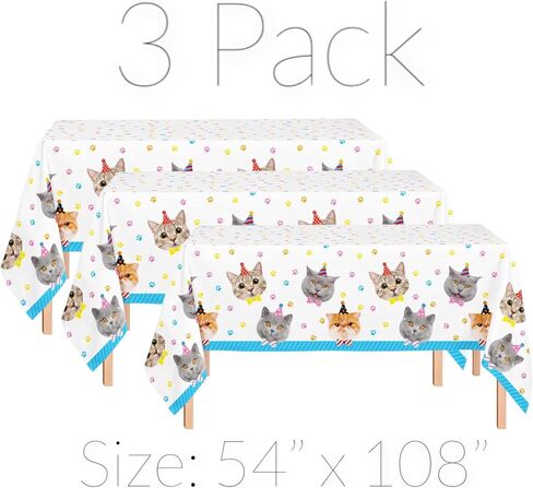 Oojami 3 Pack Table Cat Theme Tablecloth Large Size 54" x 108" Includes 1 Happy Birthday Banner Ideal for Cat Themed Birthday, Cat Party Table Cover Party Supplies in Saudi Arabia