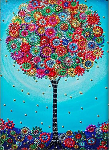 MXJSUA Special Shape Diamond Painting Kits for Adults, Round Drill Diamond Painting Kits 5D DIY Diamond Painting by Number Kits Diamond Art Kits for Home Wall Decor Flowers Tree 12x16 Inch in Saudi Arabia