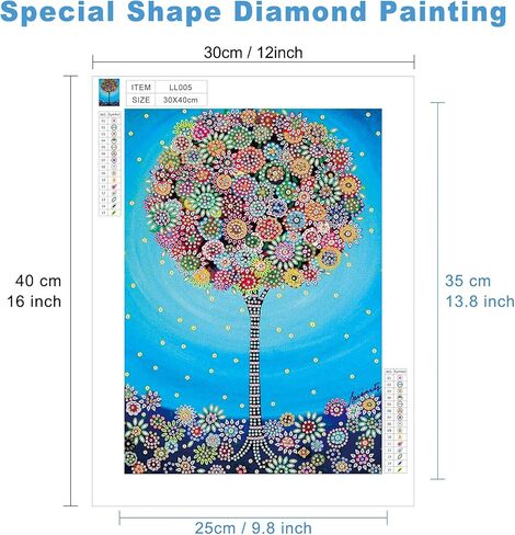 MXJSUA Special Shape Diamond Painting Kits for Adults, Round Drill Diamond Painting Kits 5D DIY Diamond Painting by Number Kits Diamond Art Kits for Home Wall Decor Flowers Tree 12x16 Inch in Saudi Arabia